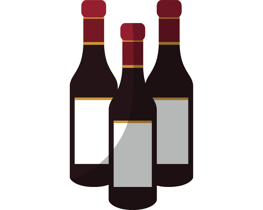 Illustration of three wine bottles lined up in the shape of a triangle