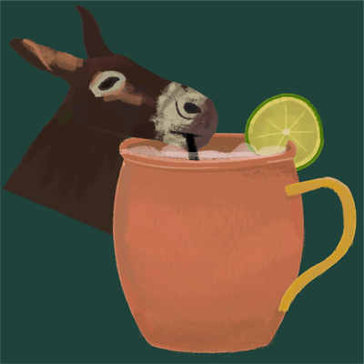 A mule drinking a Moscow mule