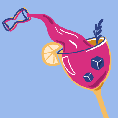 Illustration of liquid being poured into a cocktail glass